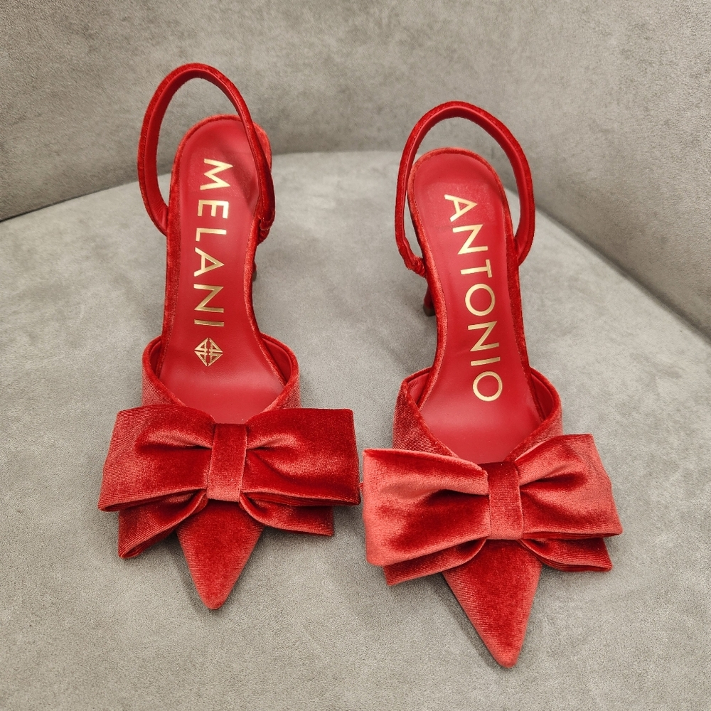 Antonio Melani Slingback Pumps 6 Red Scarlet Velvet Gentry Bow Pointy New $110